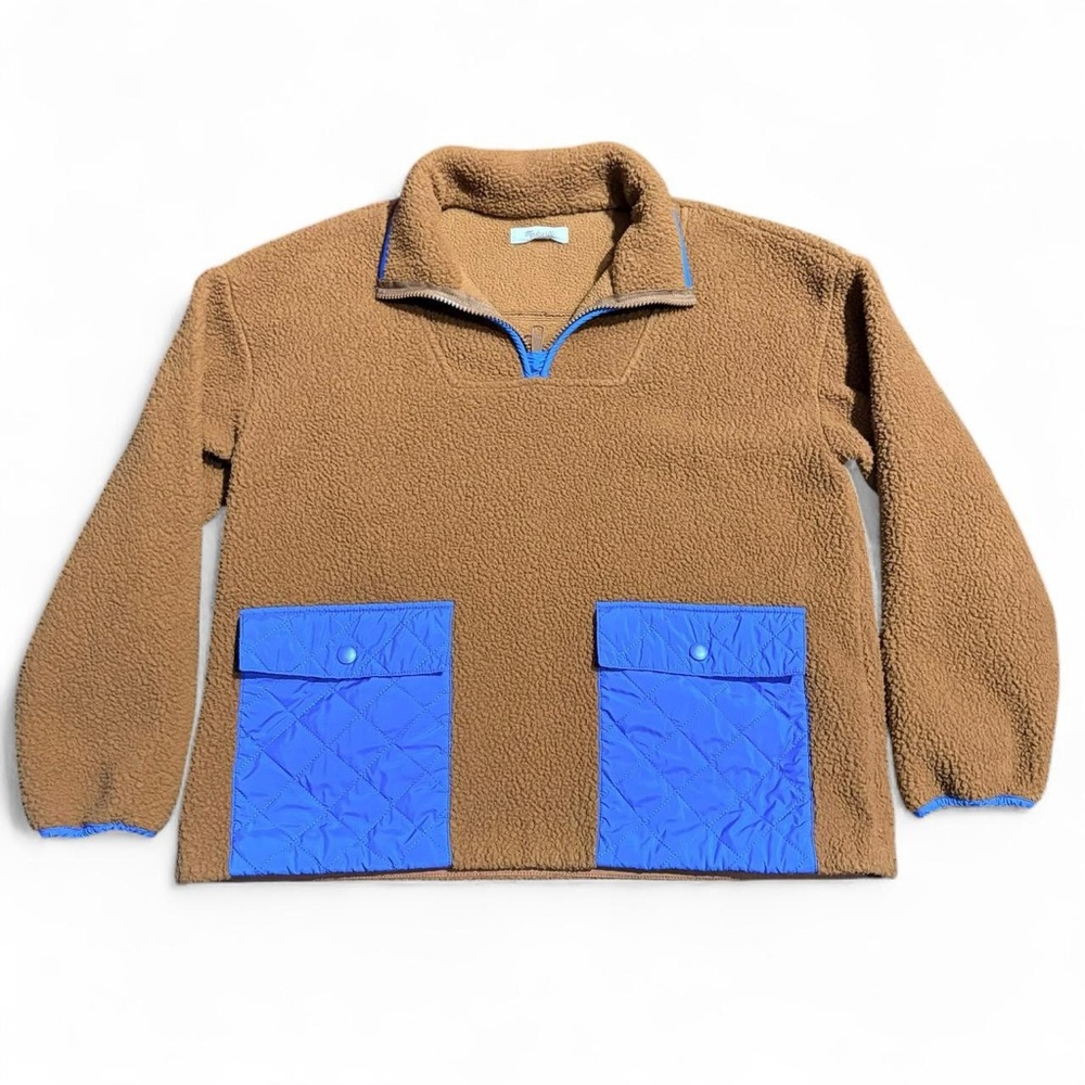 Madewell (Re)sourced Fleece Quilted-Pocket Popover Jacket – Brown/Blue